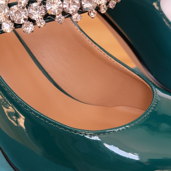 Green Slip On Mule Rhinestone Heels - Picture 7 of 10